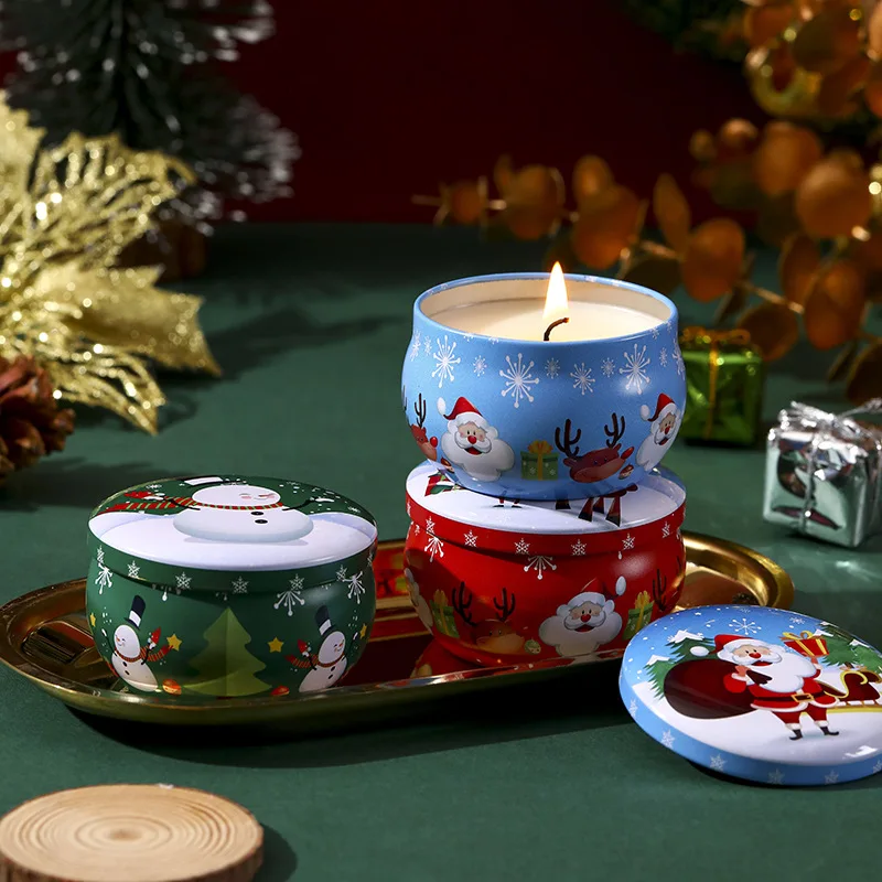 Christmas aromatherapy candles, tin cans, soy wax extraction fragrances, Christmas Eve gift box, four sets, souvenirs set