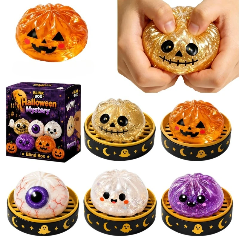 Jumbo 9.5cm Halloween Pectin Dumpling Squishies Cute Ghost Bun Slow Rising Anti-Stress Anxiety Fidget Toy Gift for Kids Adults