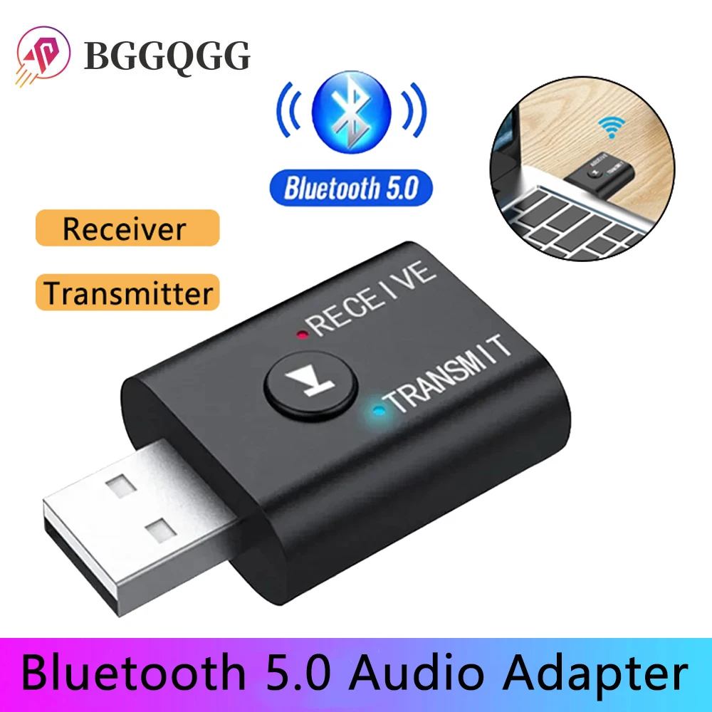 BGGQGG 2 в 1 USB беспроводной Bluetooth адаптер 5,0 подходит для компьютера ТВ ноутбука компьютера колонок наушников Bluetooth адаптер