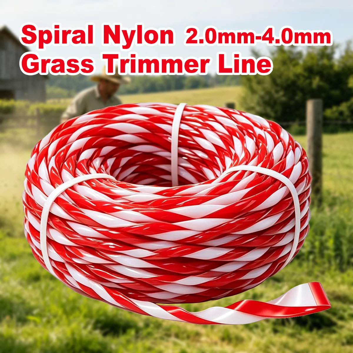 TOVIA 15m*2.0mm/2.4mm/3.0mm/3.3mm/4.0mm Dual Color Twist Nylon Grass Trimmer Line  Wear Resistant For Brush Cutter Weed Eater