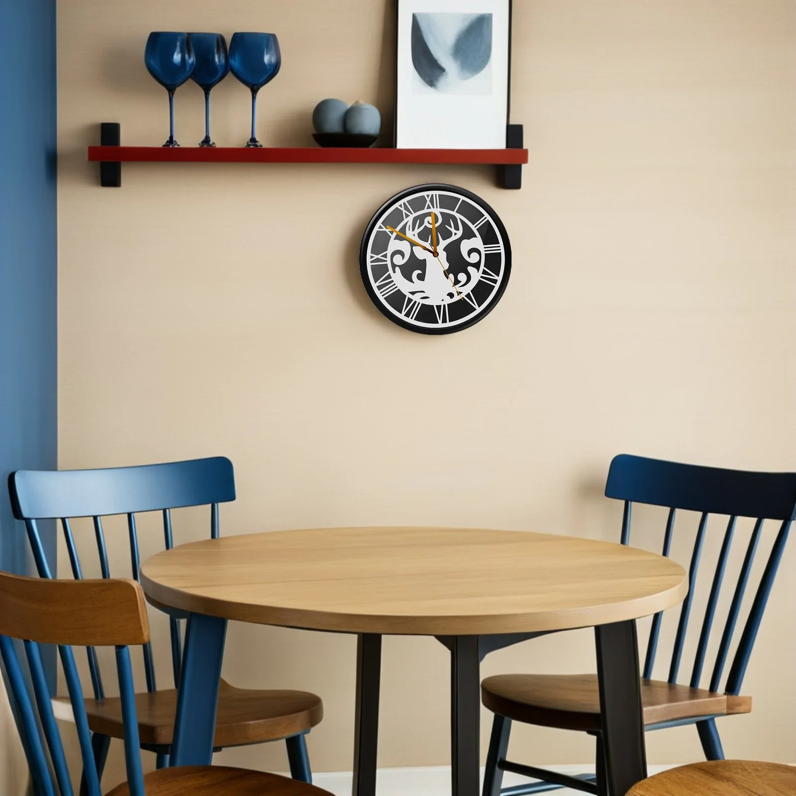 

2Pcs Round Acrylic Mirror Wall Sticker Deer Roman Numerals Clock Self Adhesive Decorative for Living Room Bedroom Office Hotel