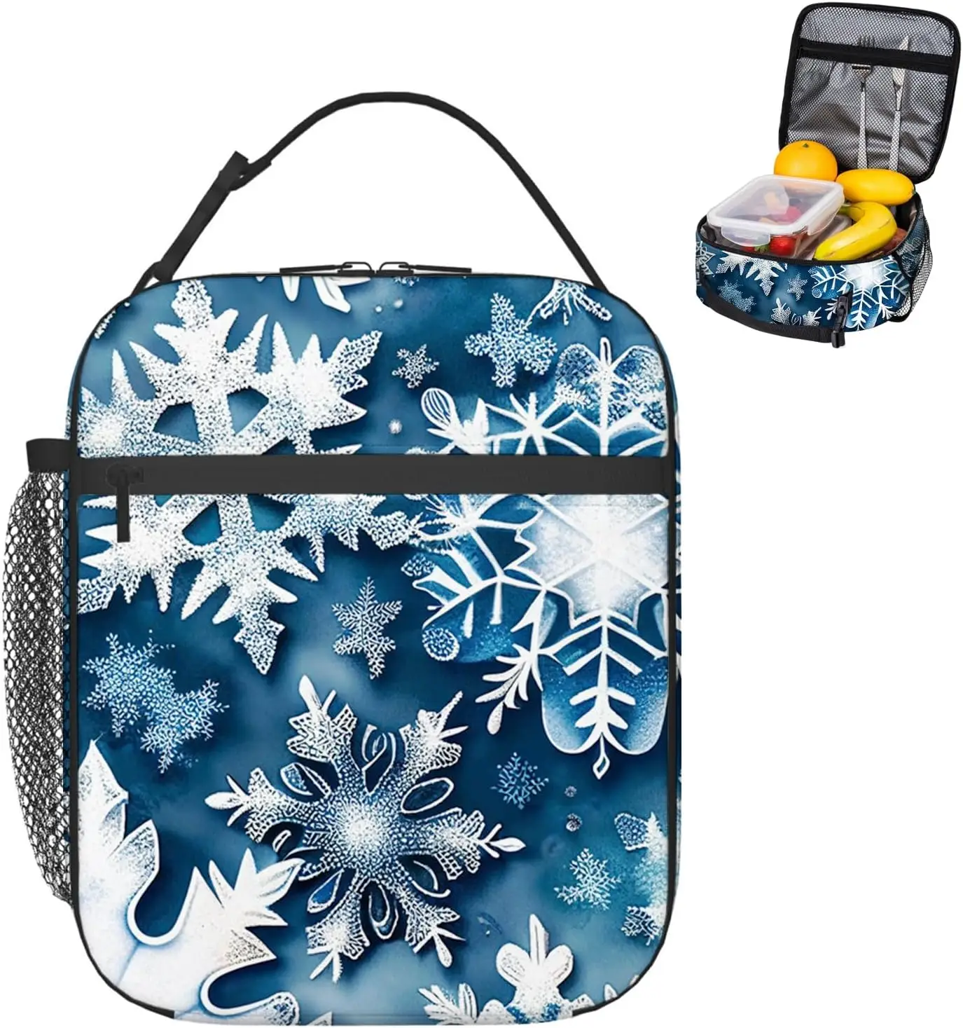 

Insulated Lunch Bag for Women Men,Beautiful Holly Frost and Snowflakes pattern Reusable Leakproof Lunch Box for Adult Office Lun