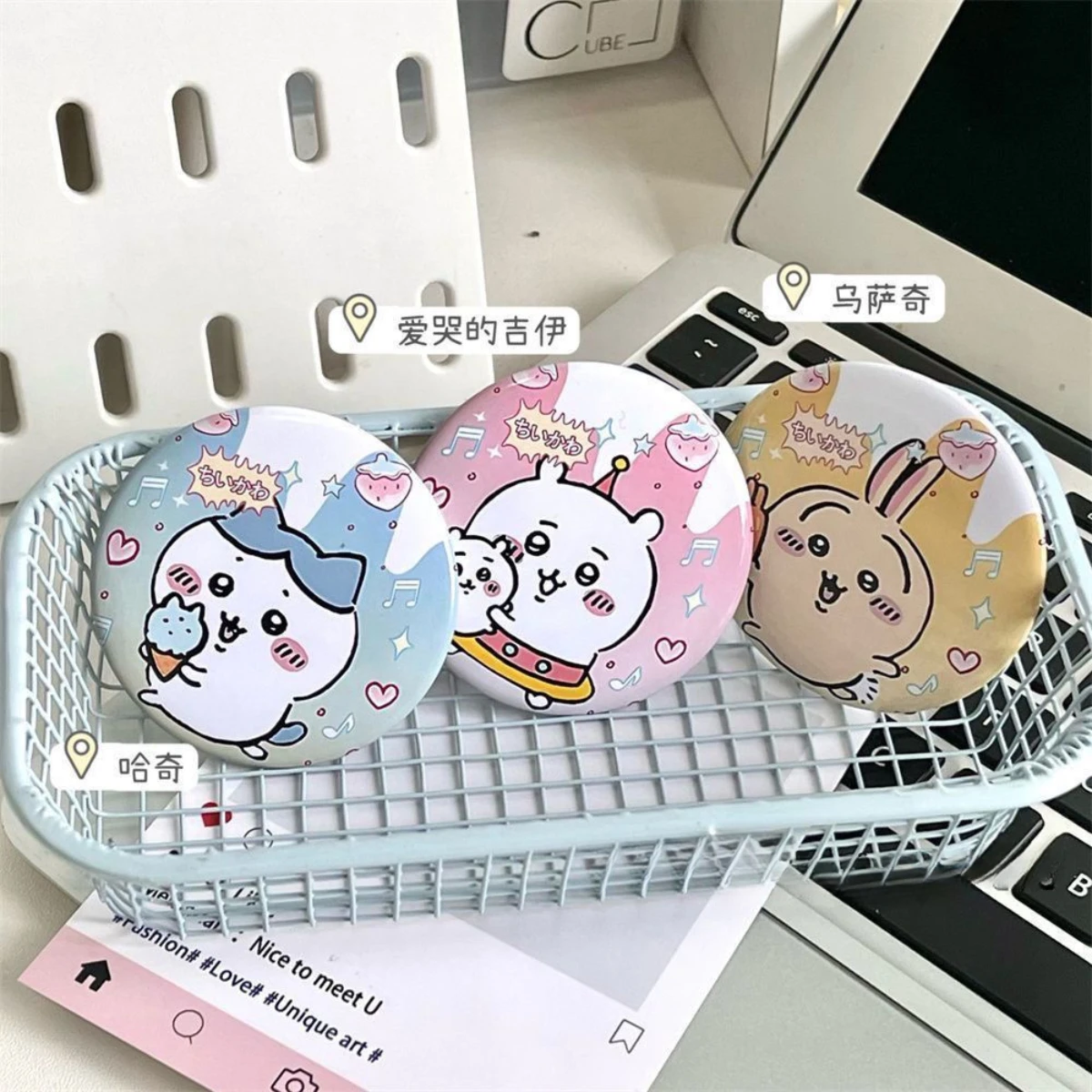 Chiikawa Anime Peripheral Badge Cartoon Cute Hachiware Usagi Pattern Printed Tinplate Badge Bag Clothing Accessories Kids Gift