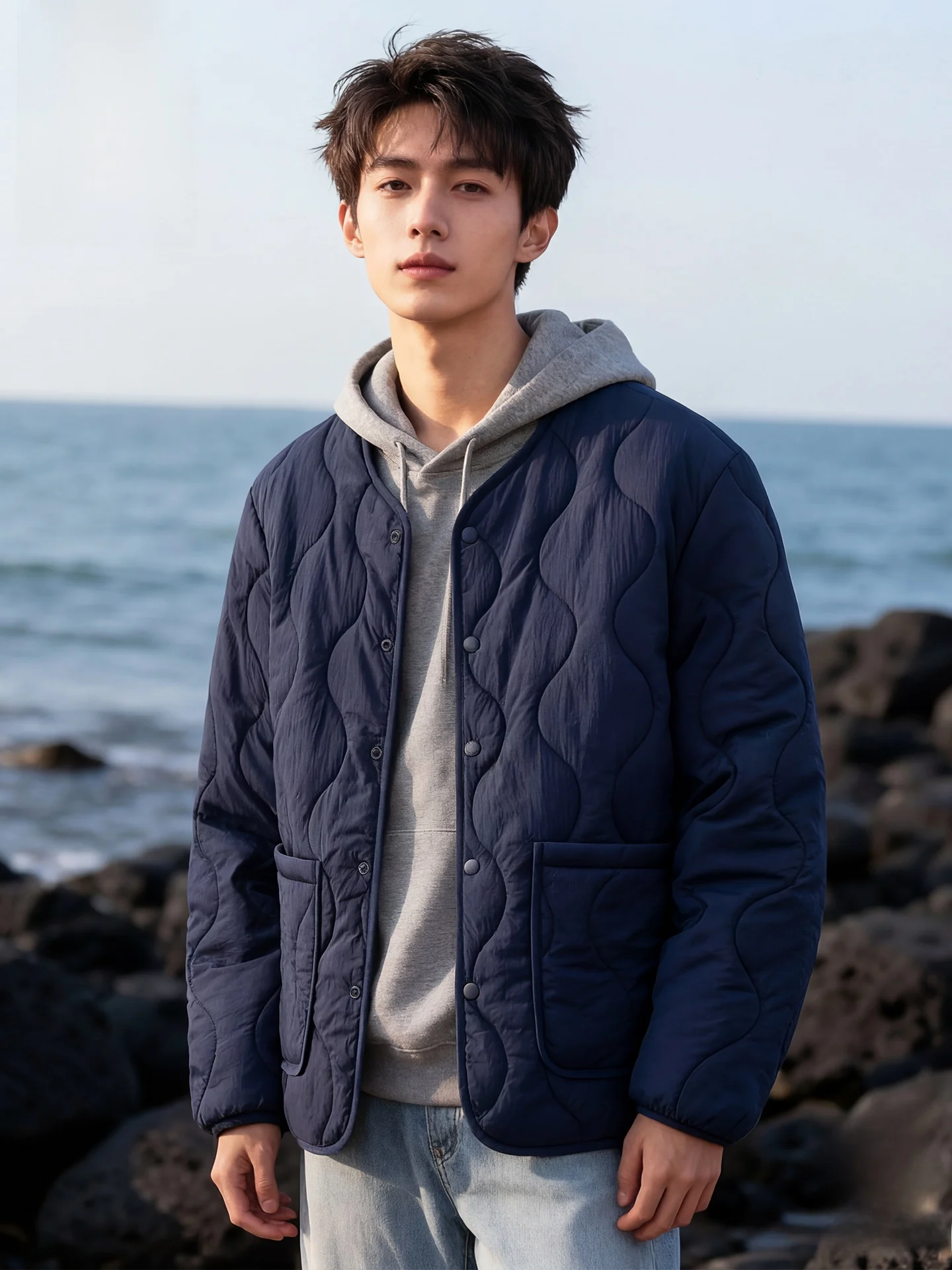 

Легкая пуховая куртка мужская, хлопковая, зимняя, без воротника, молодежная, модная, приталенная, с длинными рукавами, теплая, повседневная одежда