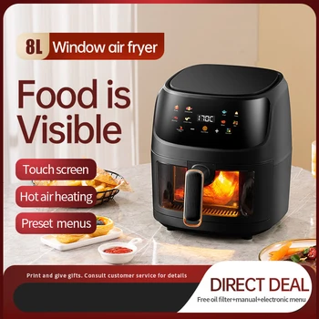 Image 8L AirFryer Visual intelligent household flip fryer, oil-free multifunctional multi-layer oven Air Fryers 220V 110V