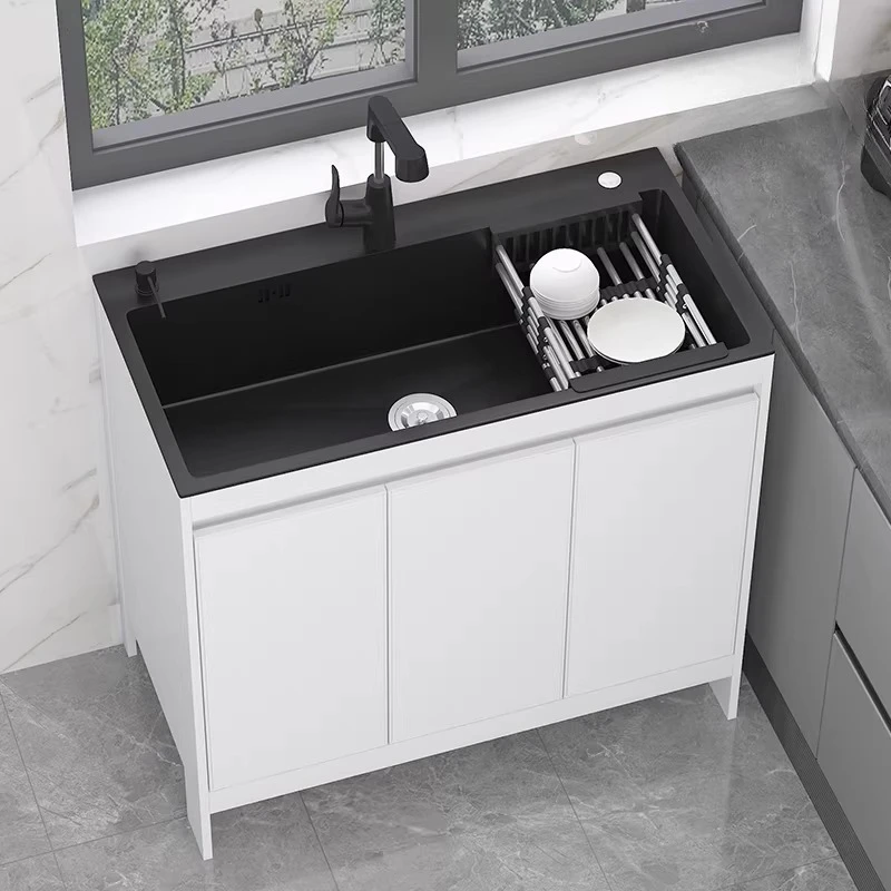 

Nordic Stainless Steel Kitchen Sink Cabinets Modern Minimalist Balcony Vegetable Washing Basin Cabinet Home Furniture FYKC