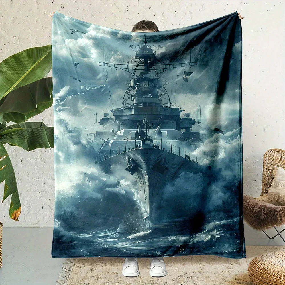 

pc Ocean Liner Print Contemporary AllSeason Reversible Flannel Fleece Throw Blanket Durable Polyester Home Textile