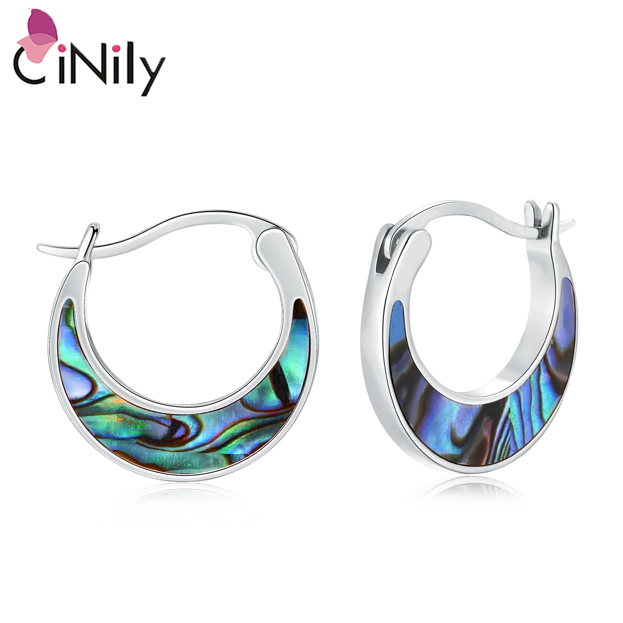 CiNily Exquisite Abalone Shell & Turquoise Hoop Earrings Rose Gold/Silver Plated Moon Shaped Earrings for Women Fashion Jewelry