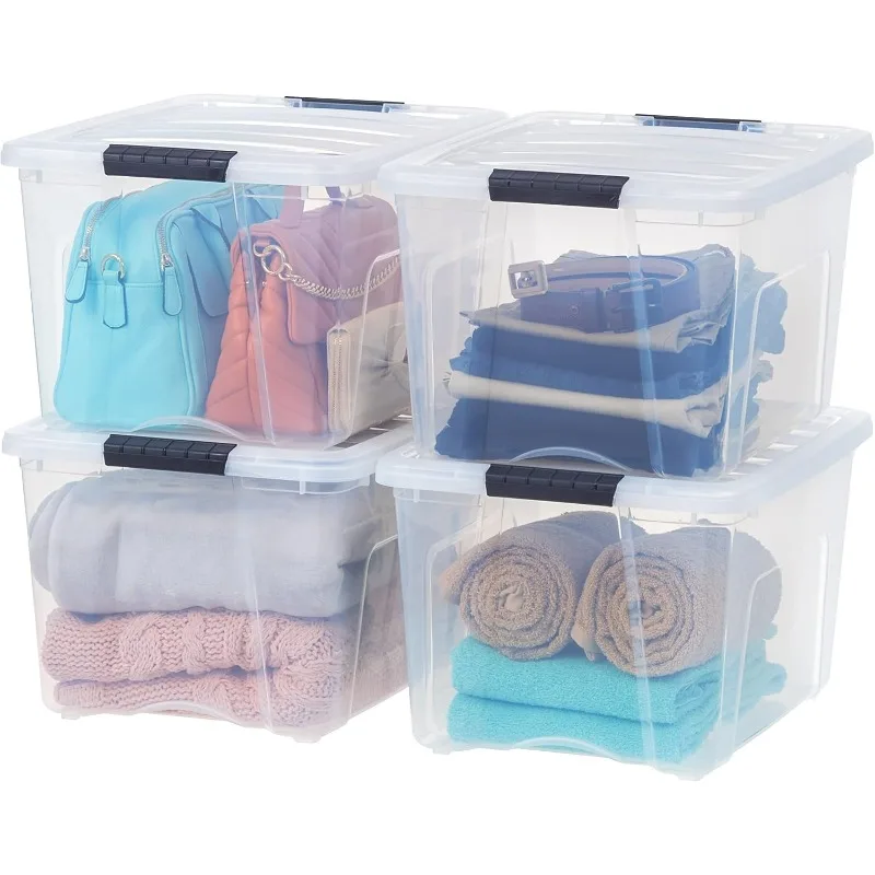 

Stackable Plastic Storage Bins with Lids, BPA-Free, Made in USA - See-Through Organizing Solution, Latches, Durable Clear