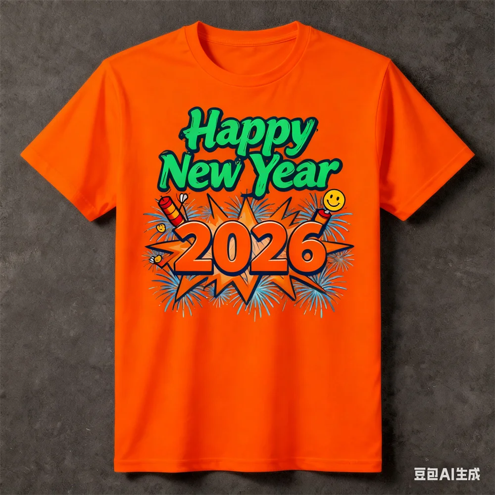 الرجال الإبداعية شخصية سنة جديدة سعيدة تي شيرت موضة 2026 عادية مستديرة الرقبة قصيرة الأكمام تيز مهرجان كرنفال ملابس الحفلات