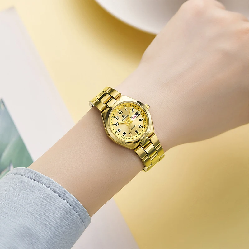 고급 스테인리스 스틸 쿼츠 시계 남녀공용 야광 방수 주간 날짜 기능 패션 드레스 손목시계 선물