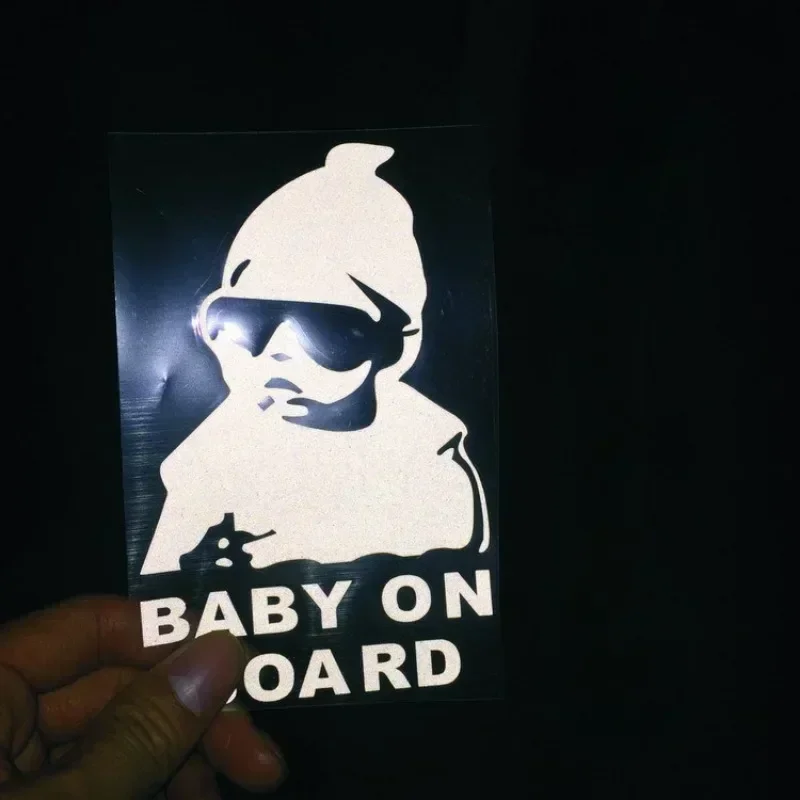 NEW Car Stickers Creative BABY ON BOARD Rear Windshield Auto Stickers Rear Reflective Sunglasses Car Warning Decals Black White view 5