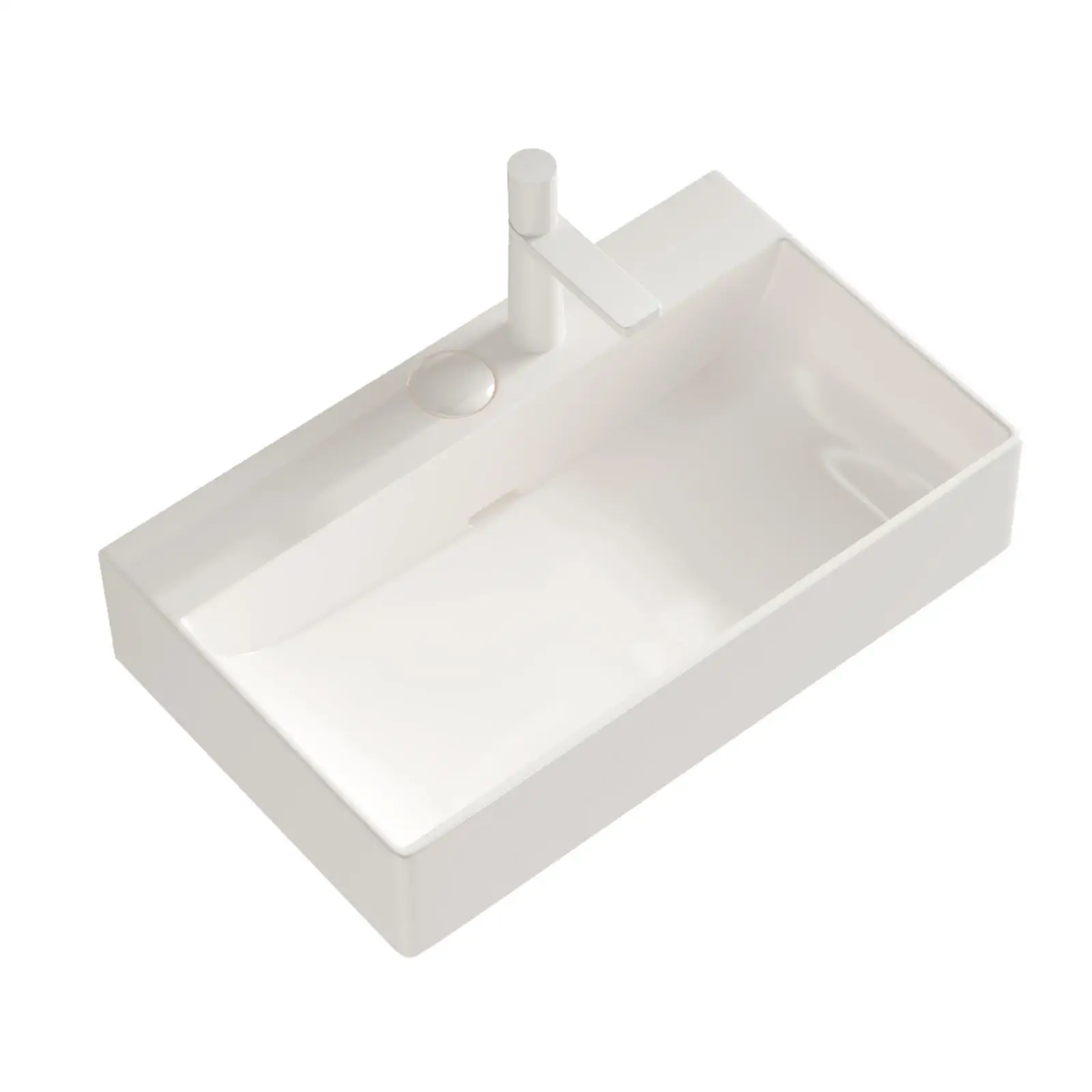 

24'' Bathroom Sink, White Ceramic with Drainer Button & Faucet Hole, Easy to Maintain