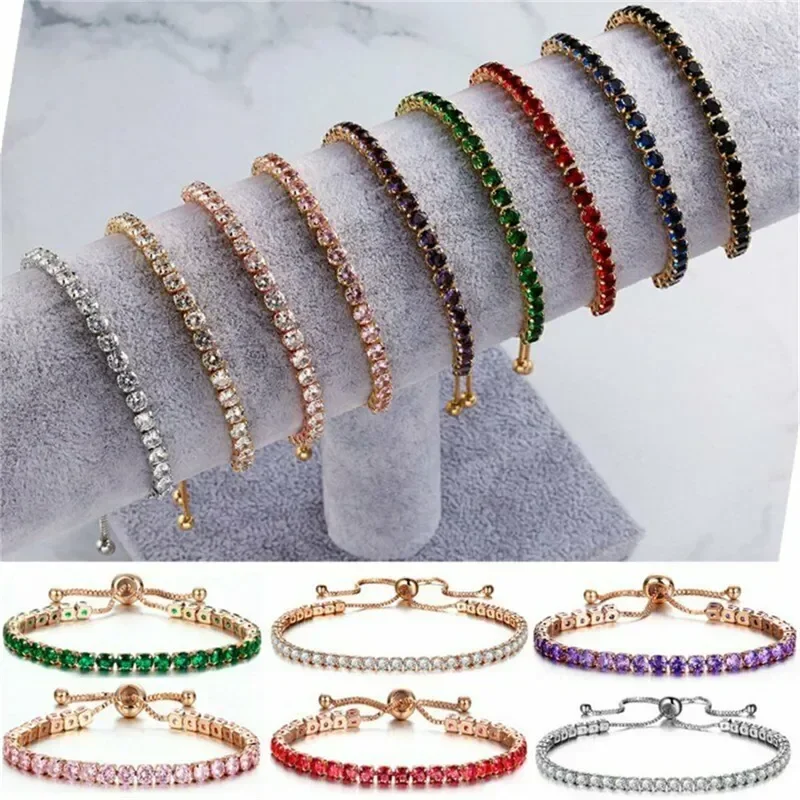 2023 Fashion Shiny Crystal Push-pull Bracelet Light Luxury Micro-inlaid Zircon Bracelet Women\'s Simple Adjustable Jewelry