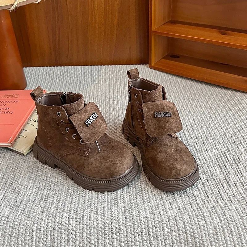 Full Cow Suede Children's Short Boots 2025 Autumn Winter Kids Real Genuine Leather Nubuck Ankle Boots Boys' Girls' Boken Boots