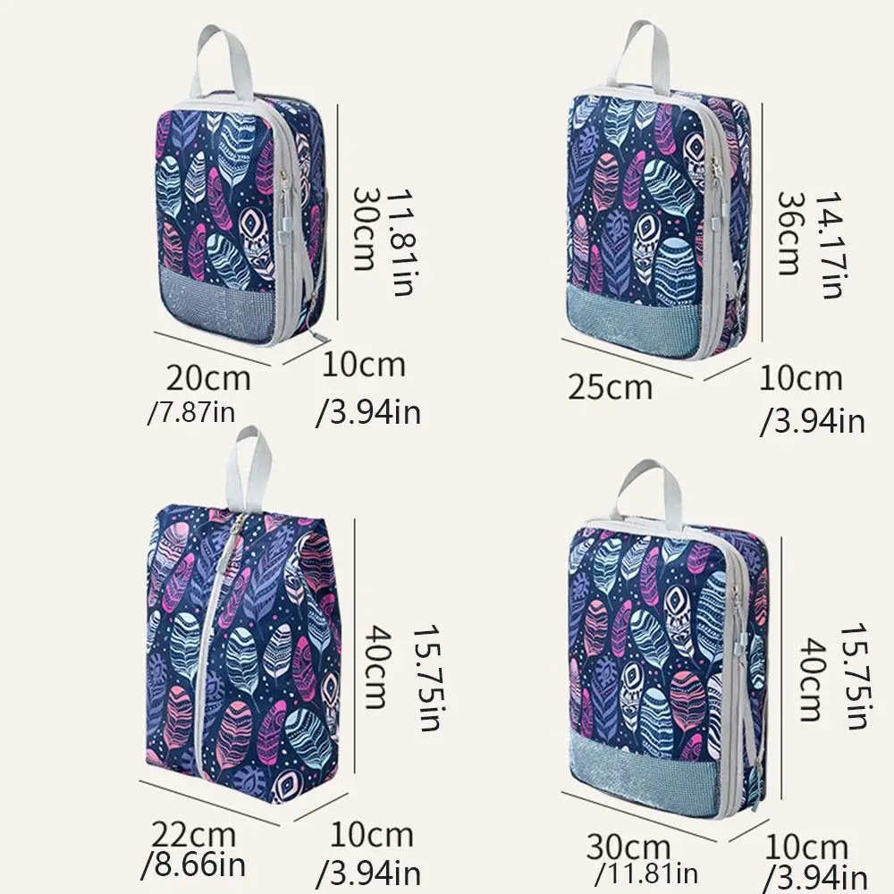 4pcs/set Printed Compression Storage Bag Large Capacity Expandable Packing Cubes Washable Dampproof Suitcases Bag Business Trip