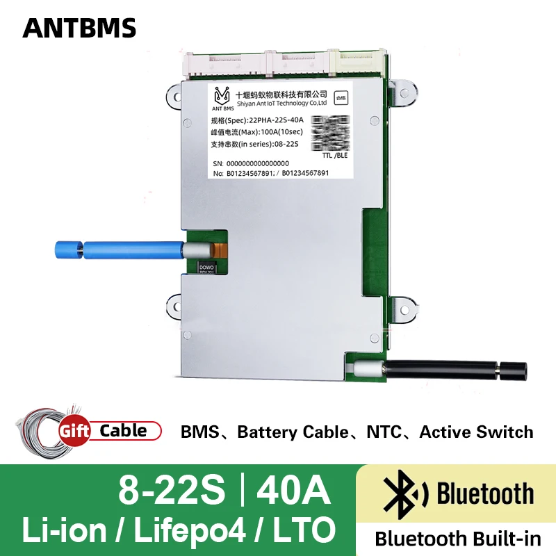 

ANT smart BMS 8-22S 40A peak 100A Li-ion Lifepo4 LTO Battery smart bms 24V 36V 48V 60V BT 10S 12S 13S smart balance board