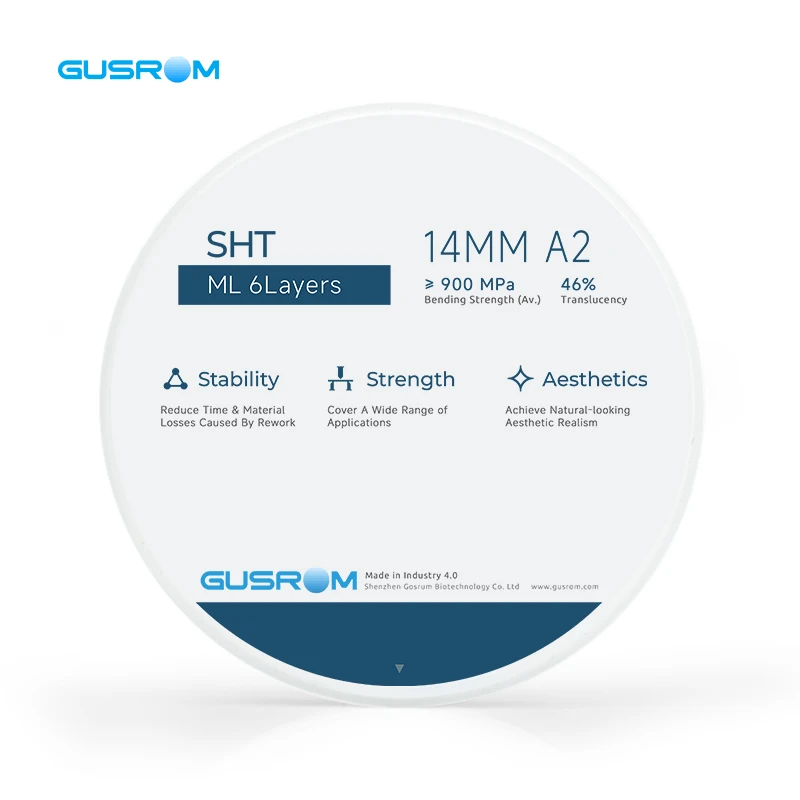 GUSROM SHT Multilayer Zirconia Block 98mm 6 Layers Natural Gradient Disc for CAD/CAM Dental Lab Material Anterior Crown Ultra