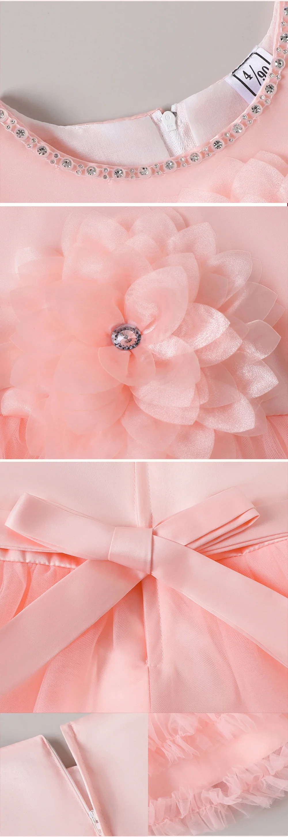 Baby Girl One-piece Dress Big Flower Summer Kid's Princess Party Ball Gown Beading Collar Children Dresses 0-4 Years 6