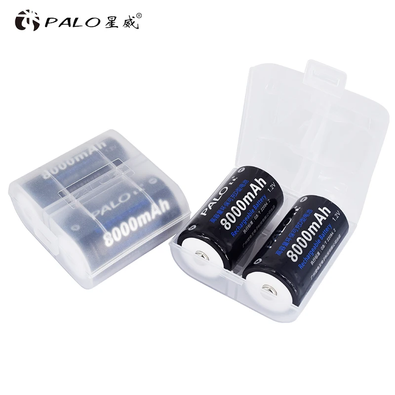 PALO 2-8pcs 1.2V D Size Rechargeable Battery 8000mAh R20 Type D Battery 1.2V Ni-MH Rechargeable D Batteries+free battery box