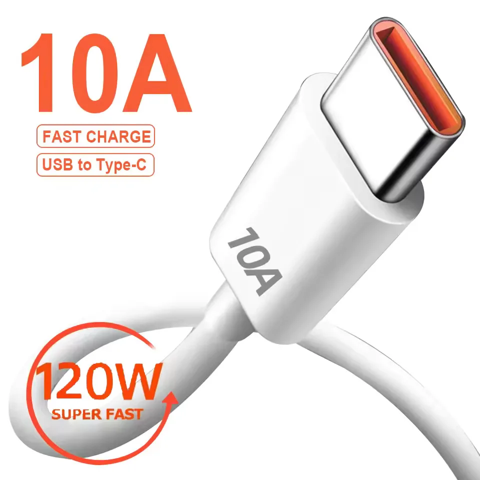 10A 120W USB A Type C Fast Charging Cable High Speed Data Transfer for Samsung Xiaomi Huawei 0.25/1/1.5/2m Quick Charging Cord