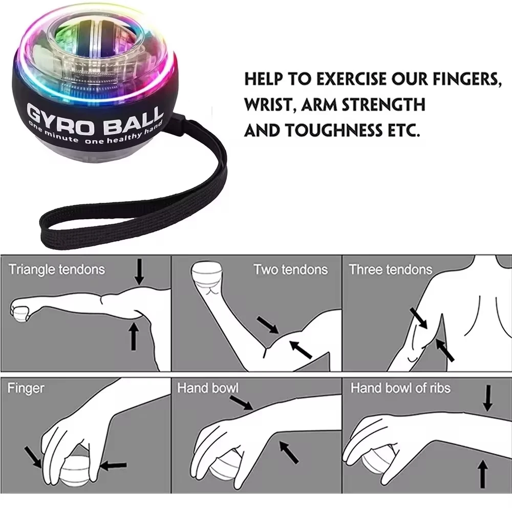 LED Gyroscopic Power Wrist Ball Self-starting Gyro Ball Gyroball Arm Hand Muscle Force Trainer Exercise Strengthener