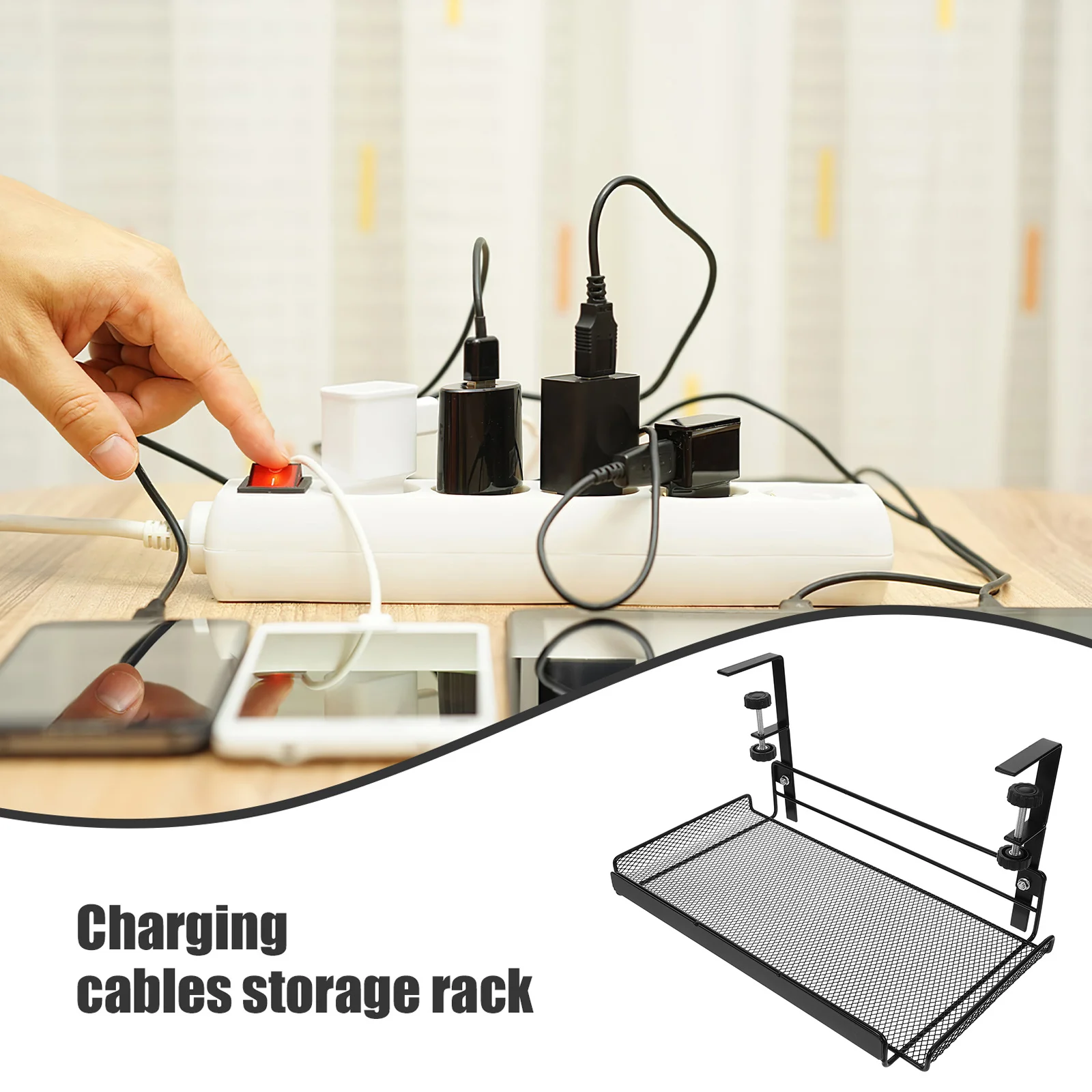 デスク下収納バスケット 調節可能なクランプオンメッシュオーガナイザー オフィス寮バスルームファイルドキュメントホルダーラック用