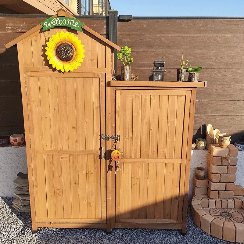 

Outdoor lockers Solid wood anti-corrosion sunscreen waterproof storage cabinets Garden courtyard Tool room Sundries cabinet Stor