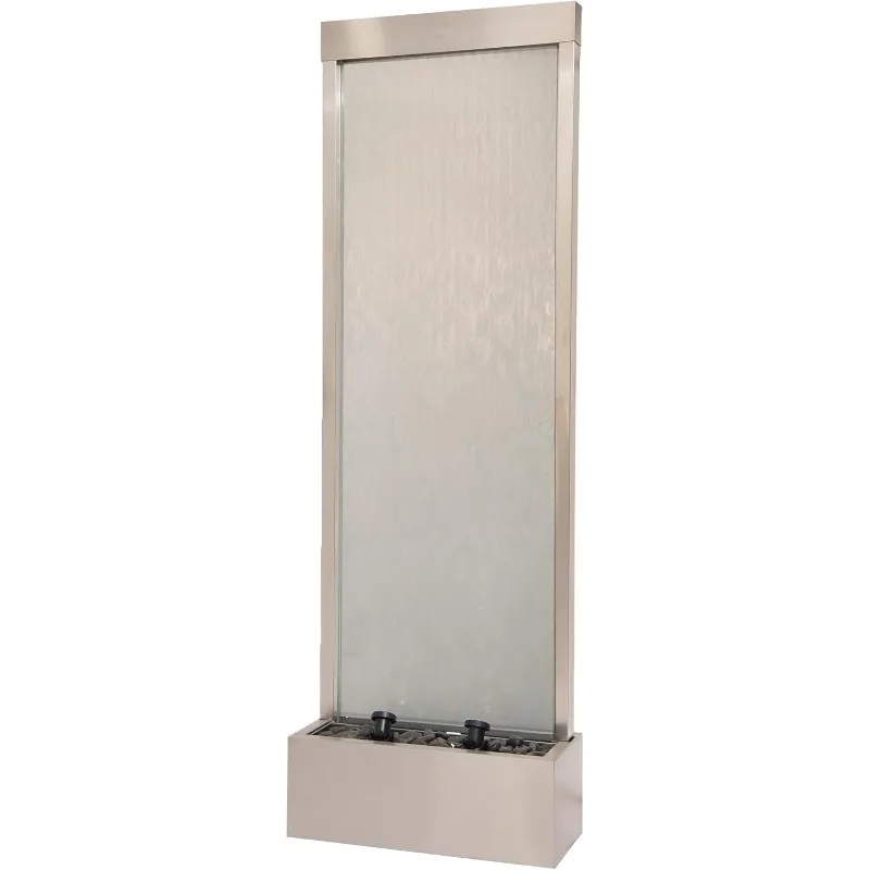 

EXW Stainless Steel Frame Glass Water Wall Fountain Floor Standing Waterfall Partition With LED Light For Indoor Outdoor Decor