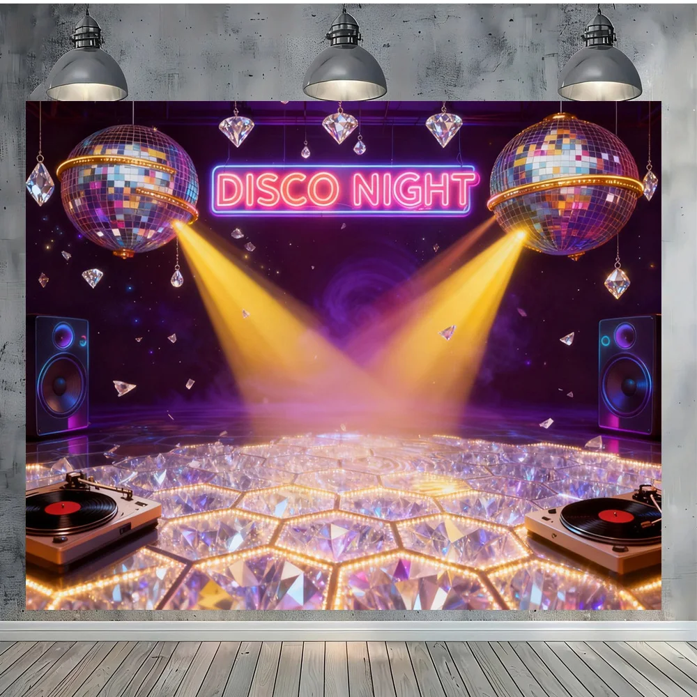 ديسكو ليلة عيد ميلاد سعيد موضوع الفينيل خلفية خلفية مع ديسكو الكرة أضواء النيون الأضواء عناصر الماس