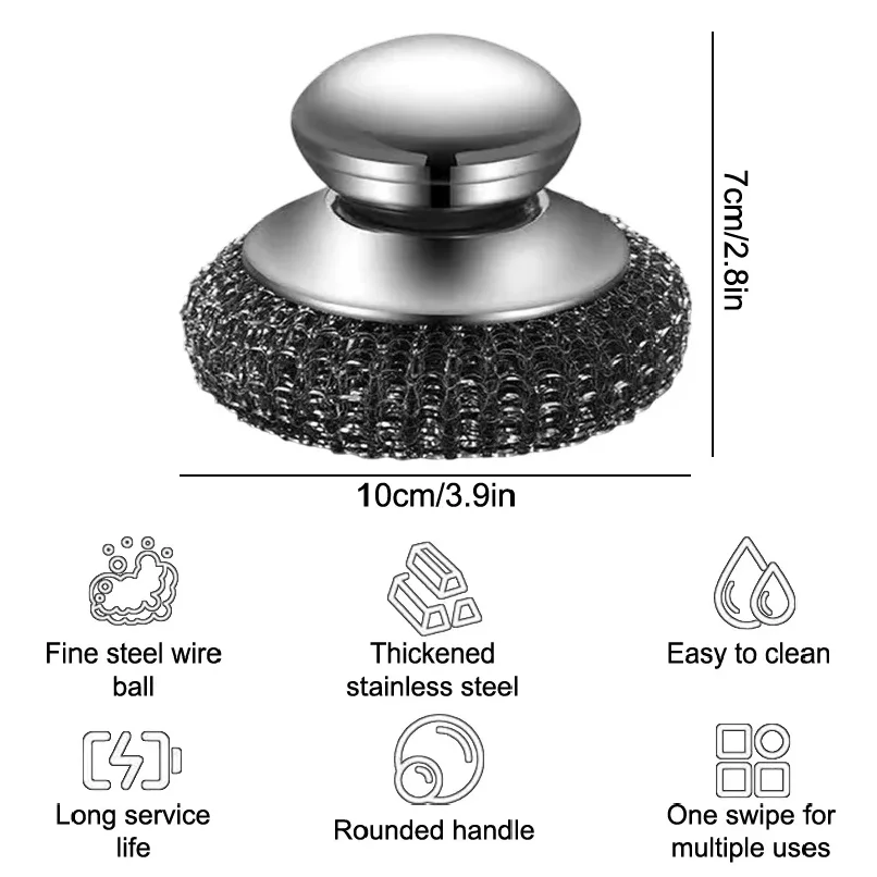 Stainless Steel Kitchen Pot Brush with Ergonomic Handle Wire Ball Cleaning Tools Home Kitchen Dish Washing Accessories view 5