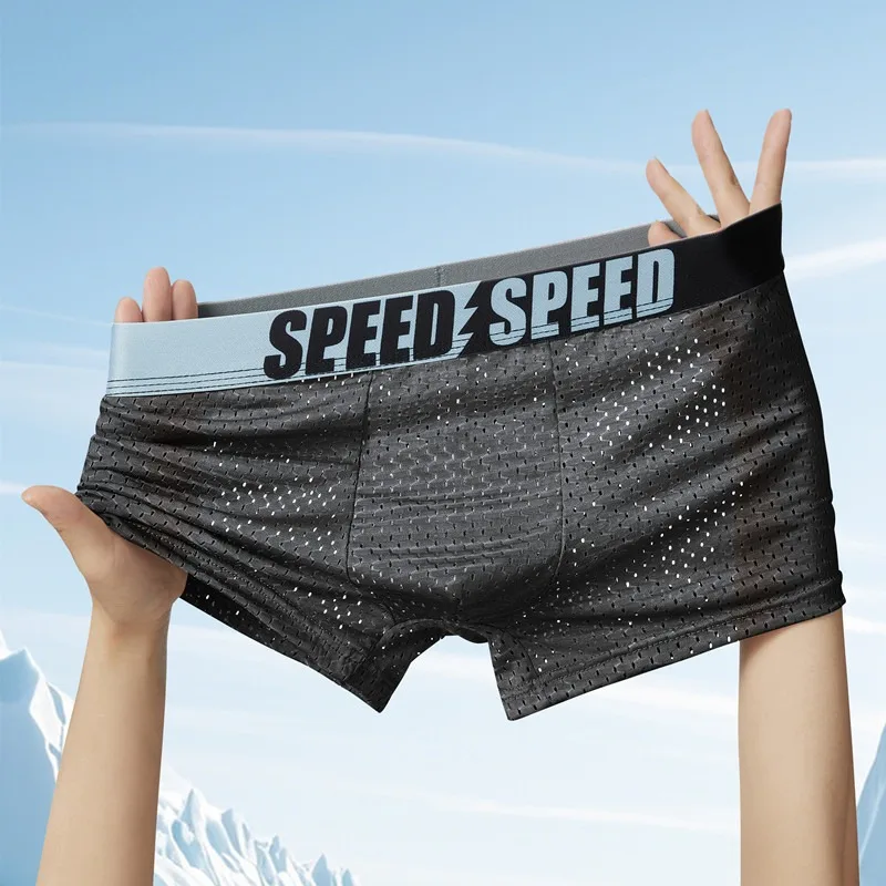 

4Pcs Men's Underwear Boxer Shorts Ice Silk Mesh Men's Underpants Breathable Sexy Slim Panties Homme Underwear Wholesale