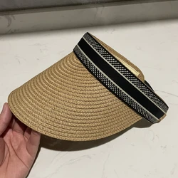 Handmade Straw Empty Top Sun Hat for Women Summer Outdoor Anti UV Casual Shade Hats Simple Beach Travel Foldable Visor Cap Lady