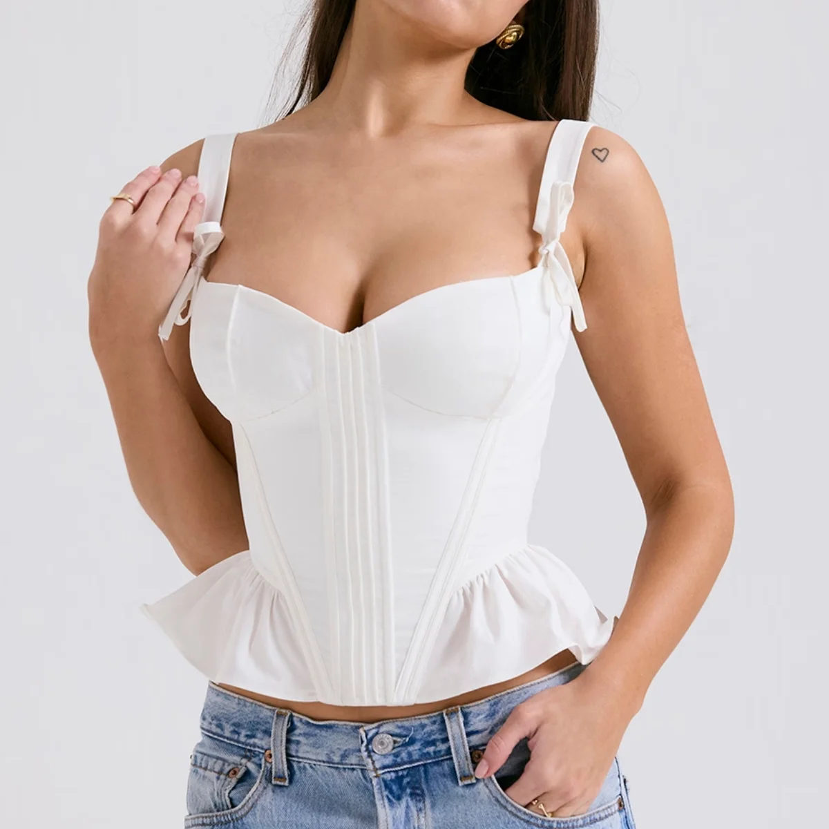 Women's French Elegant Lace-up Cami Corset Tops Zip Back Sexy Bodyshaper Bustier White Top Outfits Sleeveless Lingerie Tank Tops