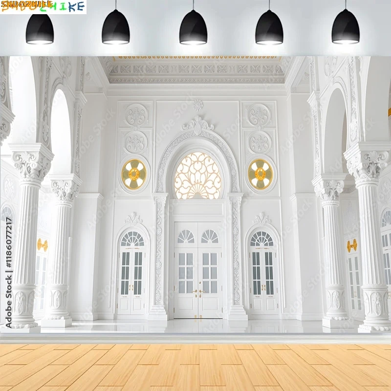 

Luxurious Spacious Room Baroque Arches Columns Backdrops Rococo Doorway Intricate Carvings Wedding Photo Background LK-04