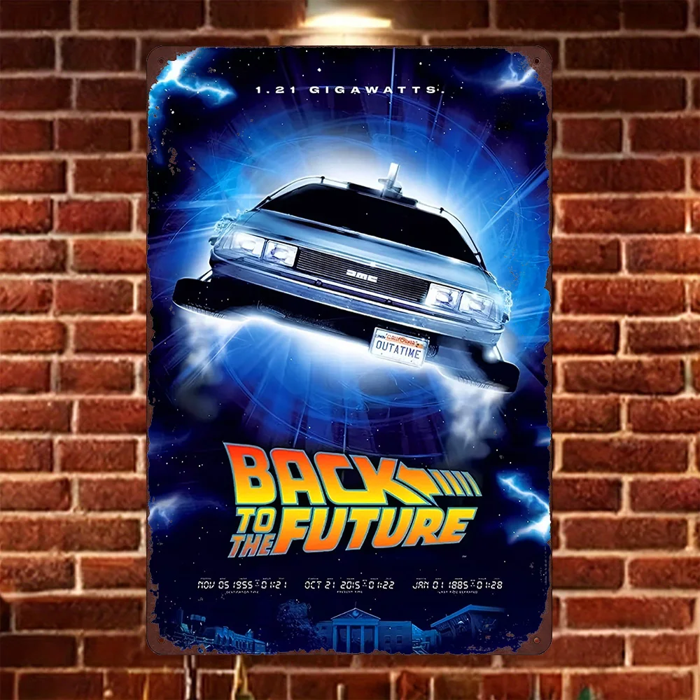 HD Metal Tin Sign Back to the Future Delorean Time Machine Vintage Movie Poster Retro Wall Decor for Home Theater Man Cave 80s M