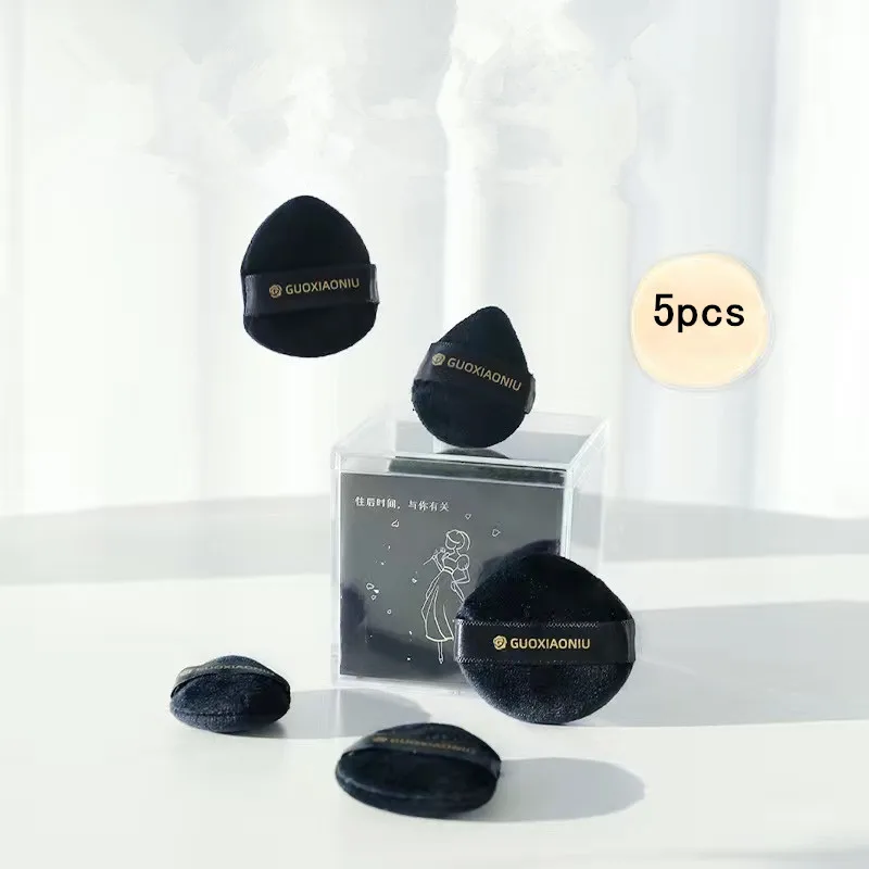 GUOXIAONIU 5pcs Black Mini Cosmetic Puffs Detail Makeup Sponges Loose Powder Highlighter Foundation Blender Applicator