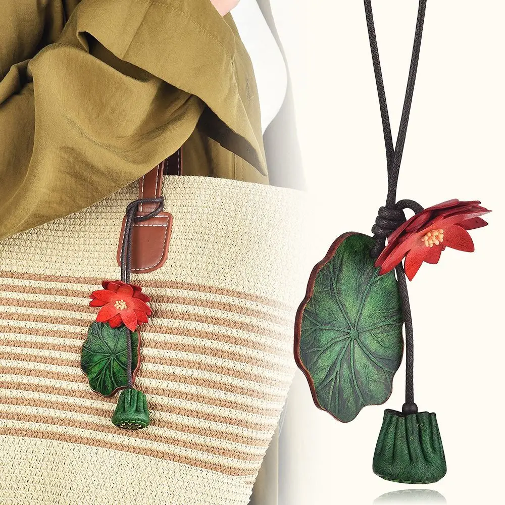 متعدد الألوان شماعات زهرة بو الجلود قلادة اليدوية لوتس الجلود المفاتيح الأزياء الإبداعية حقيبة قلادة حقيبة حلية #1