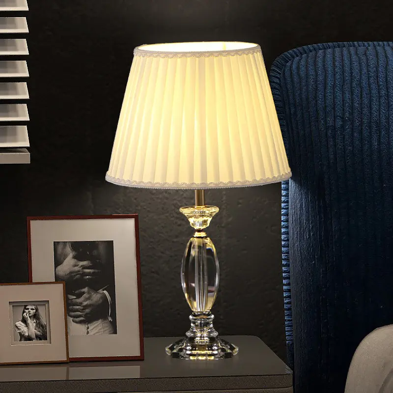 

Modern Fashion Simple Crystal Table Lamps Bedroom Bedside Living Room Study Restaurant Fabric Home Decoration Lighting Fixtures