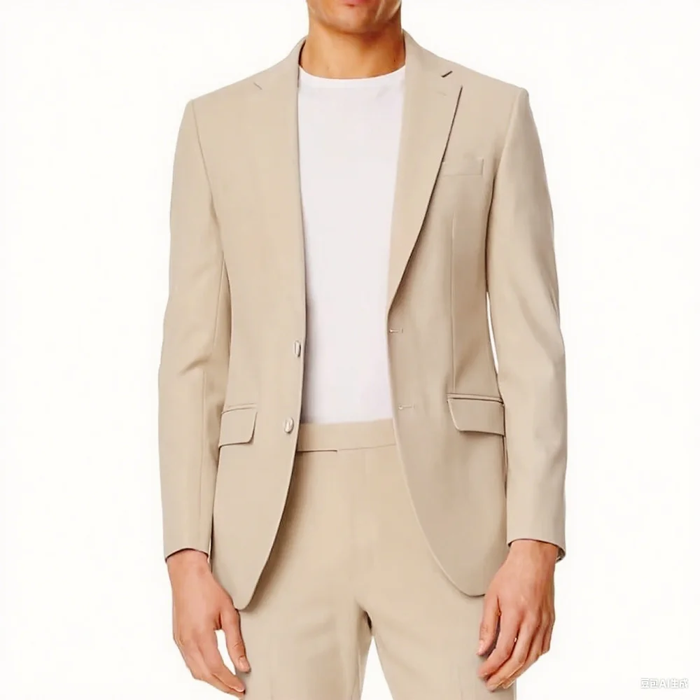 ชุดสูทผู้ชายสองชิ้น แฟชั่นฤดูร้อน ปกแบบน็อตเชอร์ เสื้อแจ็คเก็ตกระดุมแถวเดียว กางเกงขายาว ชุดลำลองสำหรับธุรกิจ งานแต่งงาน