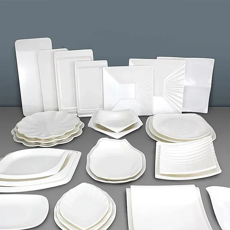 White Melamine Dishes Hotel Sushi Plate Smash Resistant Plastic Dinner Plates Kitchen Rectangular Dish Tableware Accessories