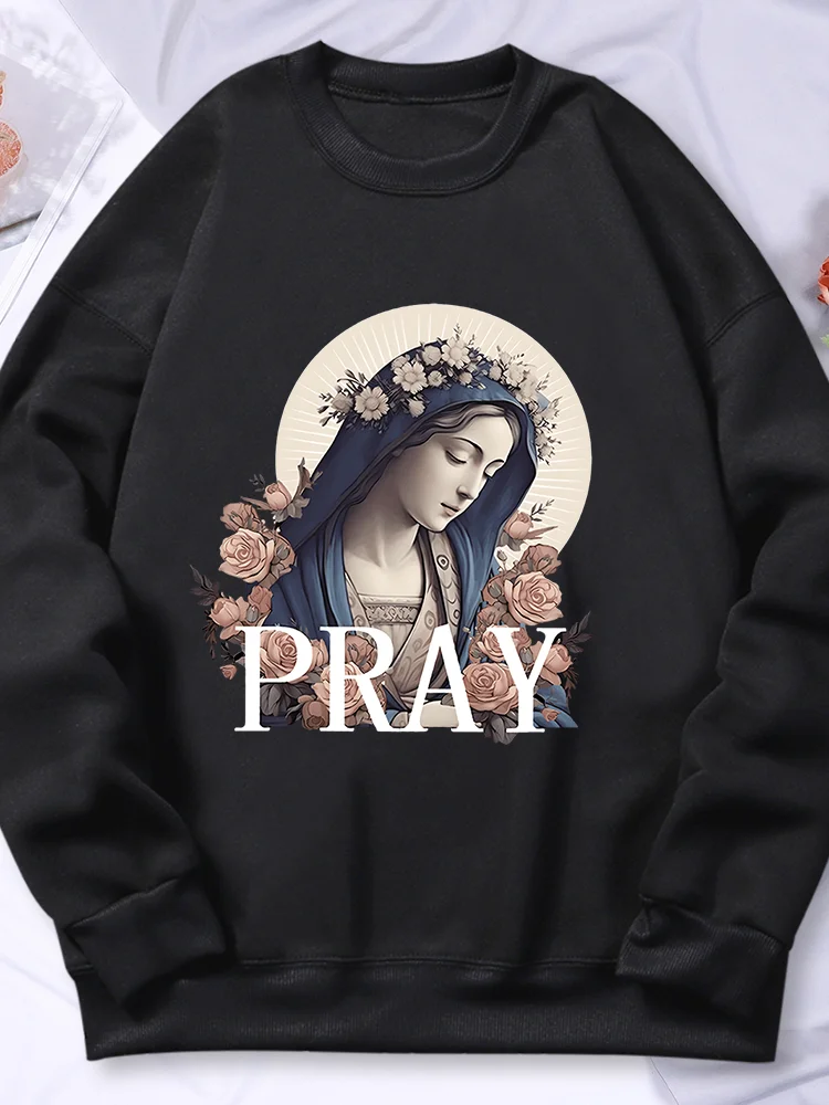 Sudadera con capucha con estampado de la hermosa virgen para mujer, sudadera polar cálida, informal s-xxl Sudadera con capucha, Tops versátiles de moda para mujer, Otoño, nuevo