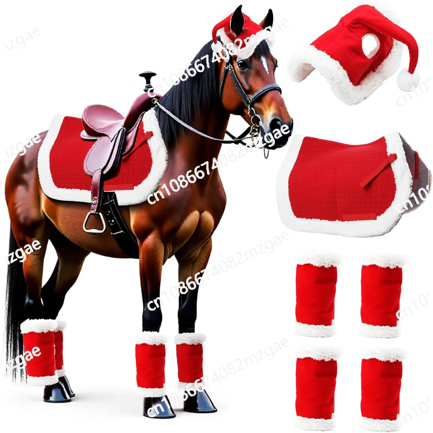 

Набор из 6-х рождественских леггинсов для лошади, шапка для лошади, зимняя теплая подушечка для седла лошади