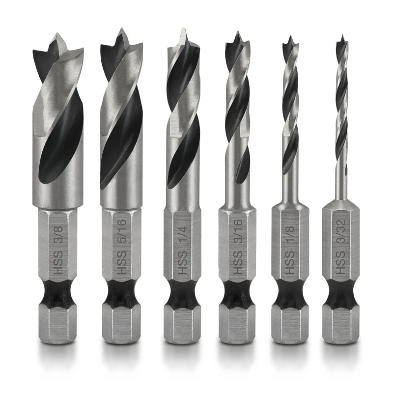 6 Pcs Drill Bit Set 3/32 1/8 3/16 1/4 5/16 3/8 for Wood Plastic Aluminum