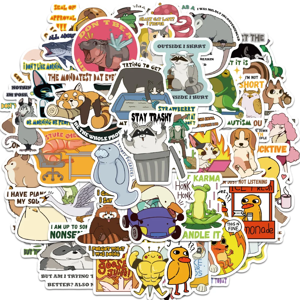 50PCS Funny  Abstract Cartoon Animal Stickers DIY Scrapbook Storage Box Skateboard  Guitar Car Phone Decoration Stickers