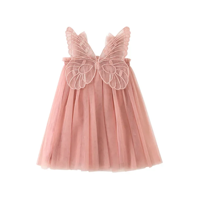 子供用ストラップレスドレス,蝶,天使の羽,かわいいメッシュのプリンセススカート,誕生日プレゼント,幼児用ボールガウン