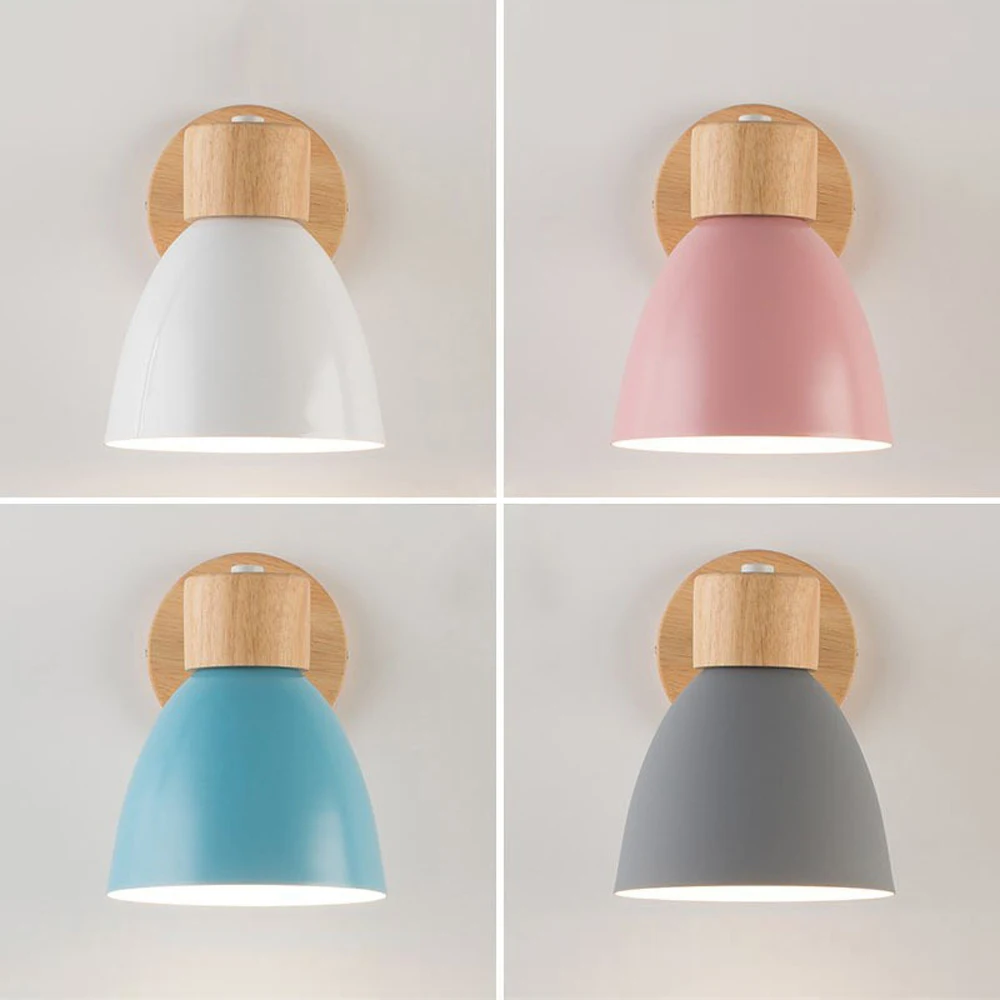 

Nordic Wall Lamps Creative Macaron Solid Wood Wall Light for Bedroom Bedside Lamp Living Room LED Modren Wall Sconce wandlamp