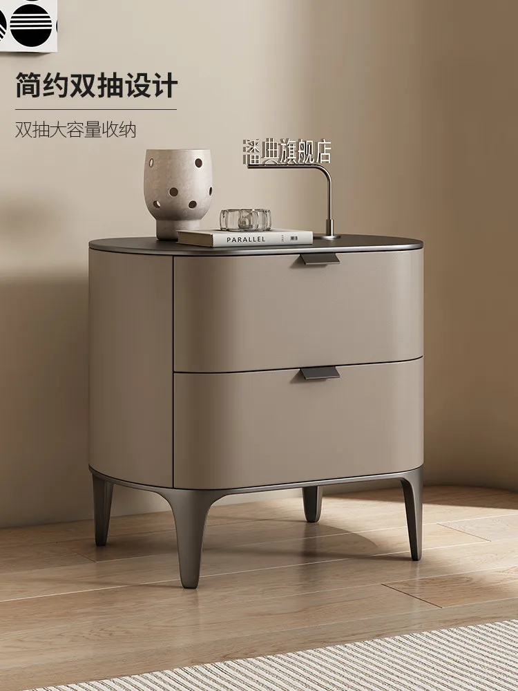Factory Direct Compatible with2025 Simulation Leather Art Light Luxury Storage Complete Bedside Table Internet celebrity