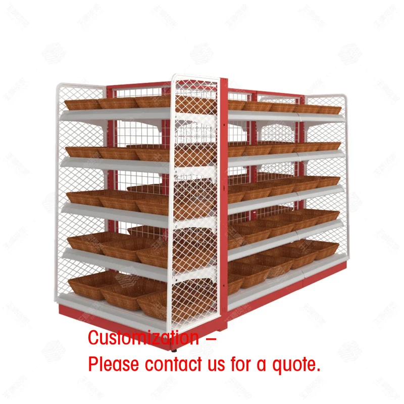 custom.Factory-made King Display Stable Durable Cold-rolled Steel Double-sided Open-faced Counter Island Shelf Epoxy Powder Coat