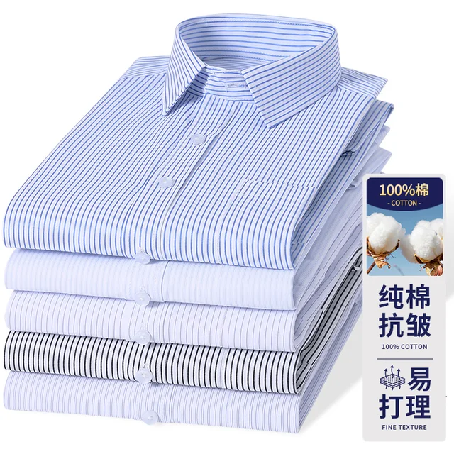 Chemises à manches longues pour hommes, 100% coton, haute qualité, coupe cintrée, chemise formelle à rayures, vêtements sociaux pour hommes, grande taille 8XL 7XL 1